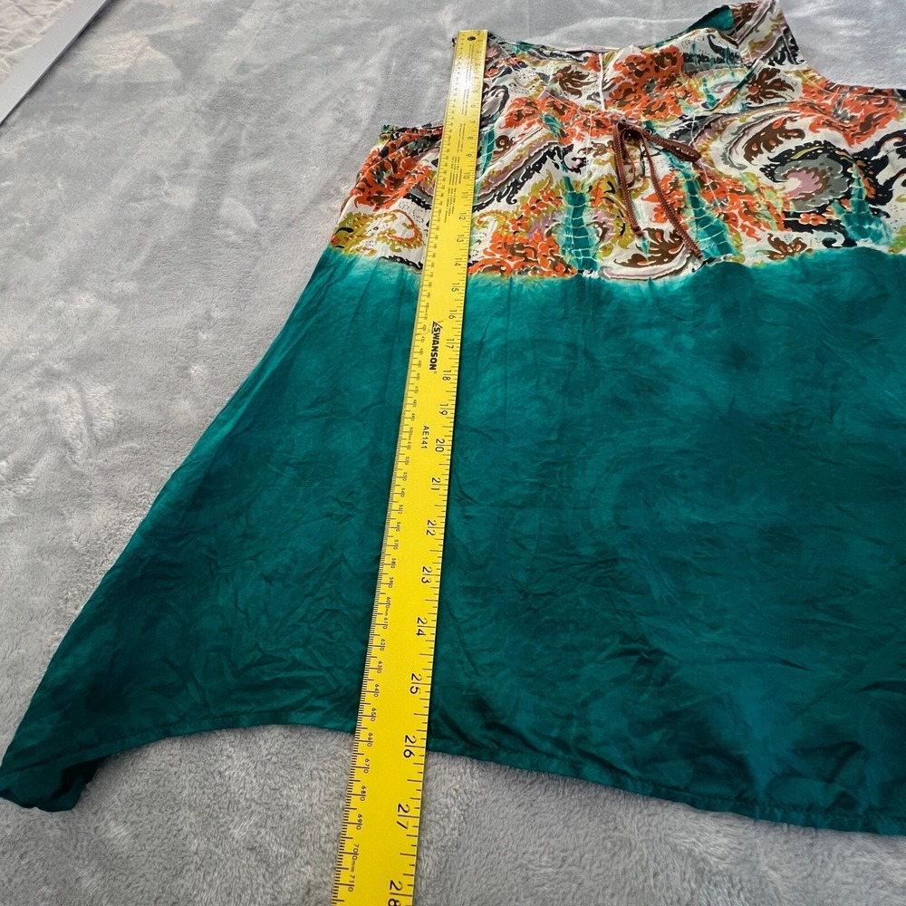 Language 100% Silk Shark Bite Tunic Tank Top Paisley Boho USA Womens S Teal Blue - Picture 6 of 10
